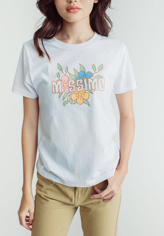 White Mossimo Retro with Floral Soft Touch and High Density Print Classic Fit Tee - Mossimo PH