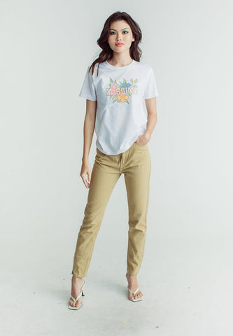 White Mossimo Retro with Floral Soft Touch and High Density Print Classic Fit Tee - Mossimo PH