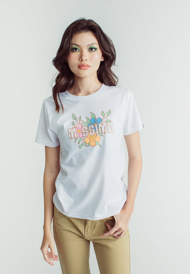 White Mossimo Retro with Floral Soft Touch and High Density Print Classic Fit Tee - Mossimo PH