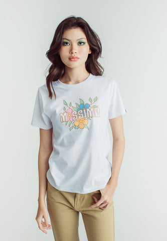 White Mossimo Retro with Floral Soft Touch and High Density Print Classic Fit Tee - Mossimo PH