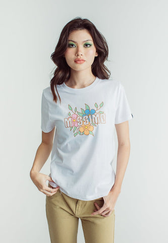 White Mossimo Retro with Floral Soft Touch and High Density Print Classic Fit Tee - Mossimo PH