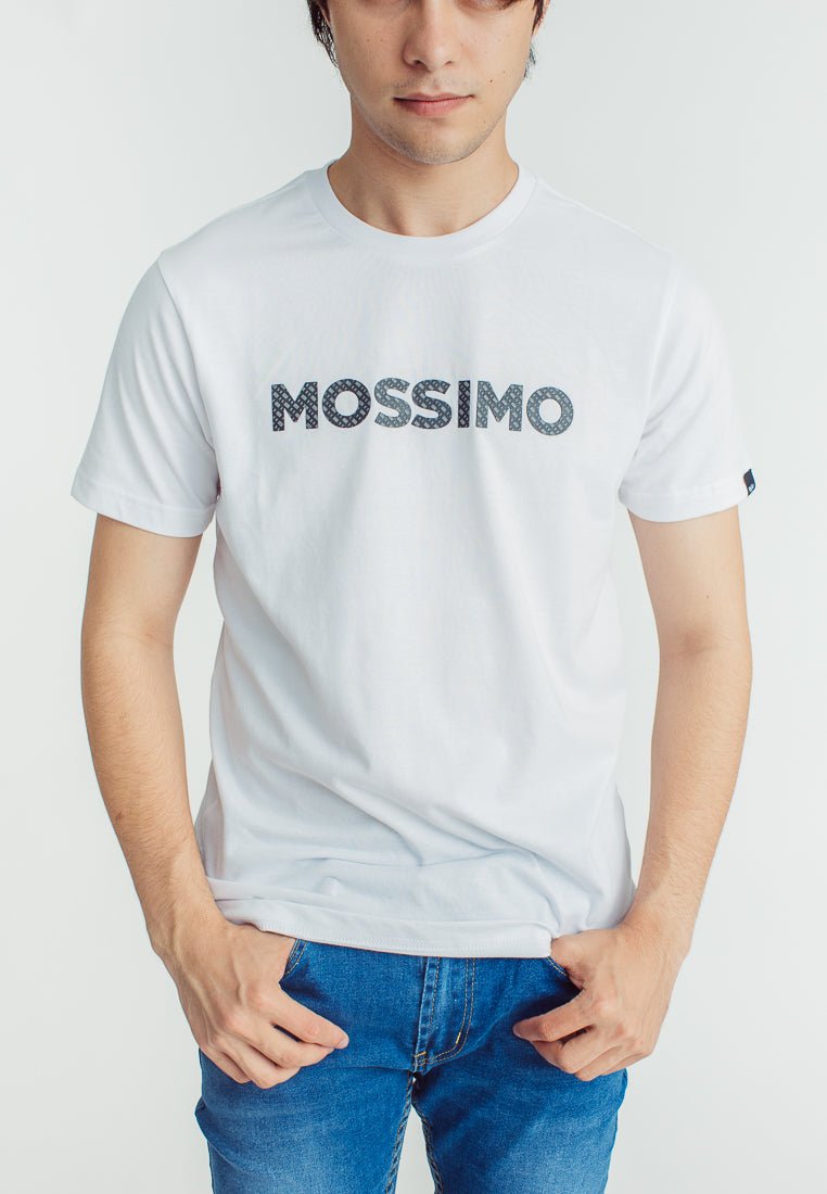 White Muscle Fit Basic Round Neck Tee with High Density Print - Mossimo PH