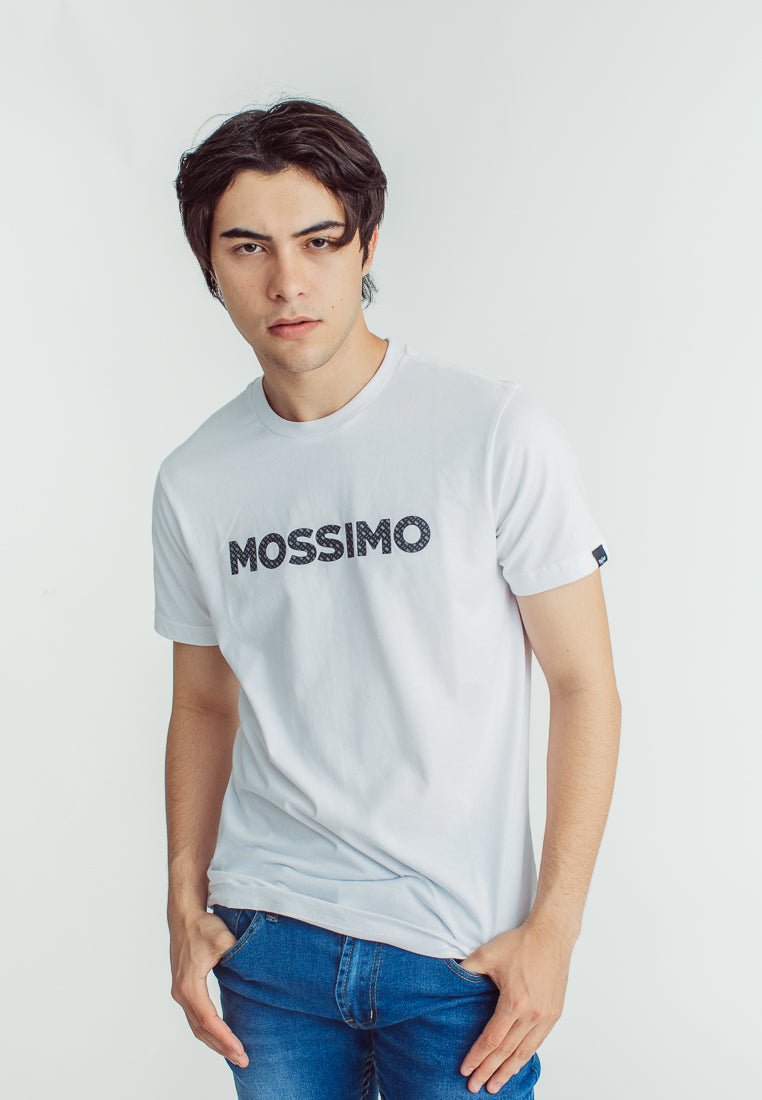 White Muscle Fit Basic Round Neck Tee with High Density Print - Mossimo PH