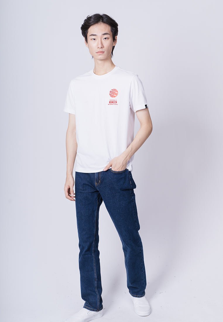 White Muscle Fit Basic Round Neck Tee with Slight Embossed Print - Mossimo PH