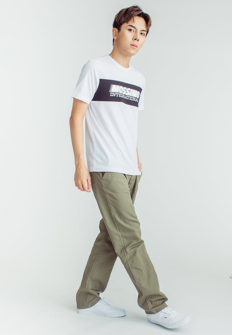 White Muscle Fit Tee Basic Round Neck with Cut, Sew , and Flat Print - Mossimo PH