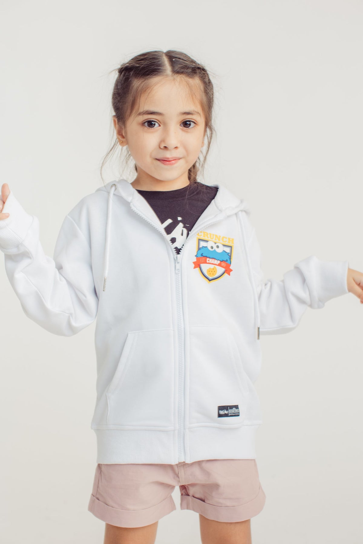 White Sesame with Cookie Monster Patch Kids Hoodie - Mossimo PH