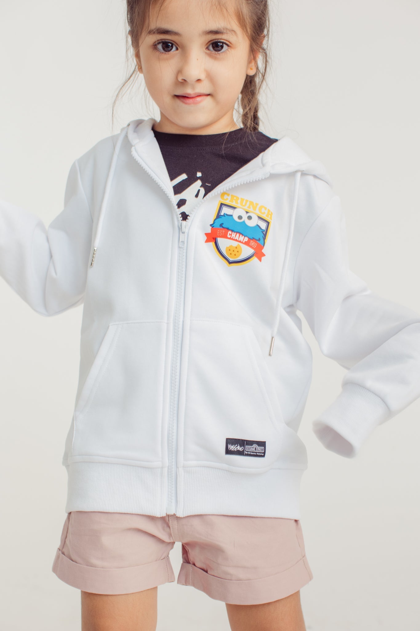 White Sesame with Cookie Monster Patch Kids Hoodie - Mossimo PH