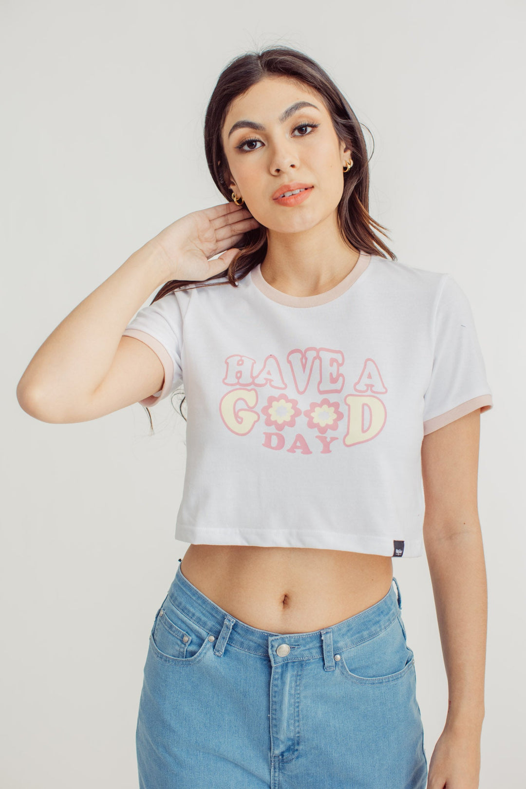 White with Big Branding Retro Floral Statement Design Cropped Vintage Fit Tee - Mossimo PH