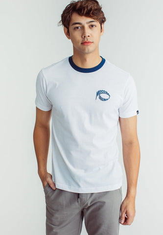 White with Embroidery Print Muscle Fit Basic Round Neck Tee - Mossimo PH
