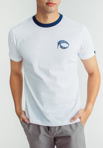 White with Embroidery Print Muscle Fit Basic Round Neck Tee - Mossimo PH