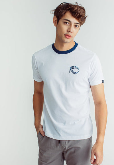 White with Embroidery Print Muscle Fit Basic Round Neck Tee - Mossimo PH