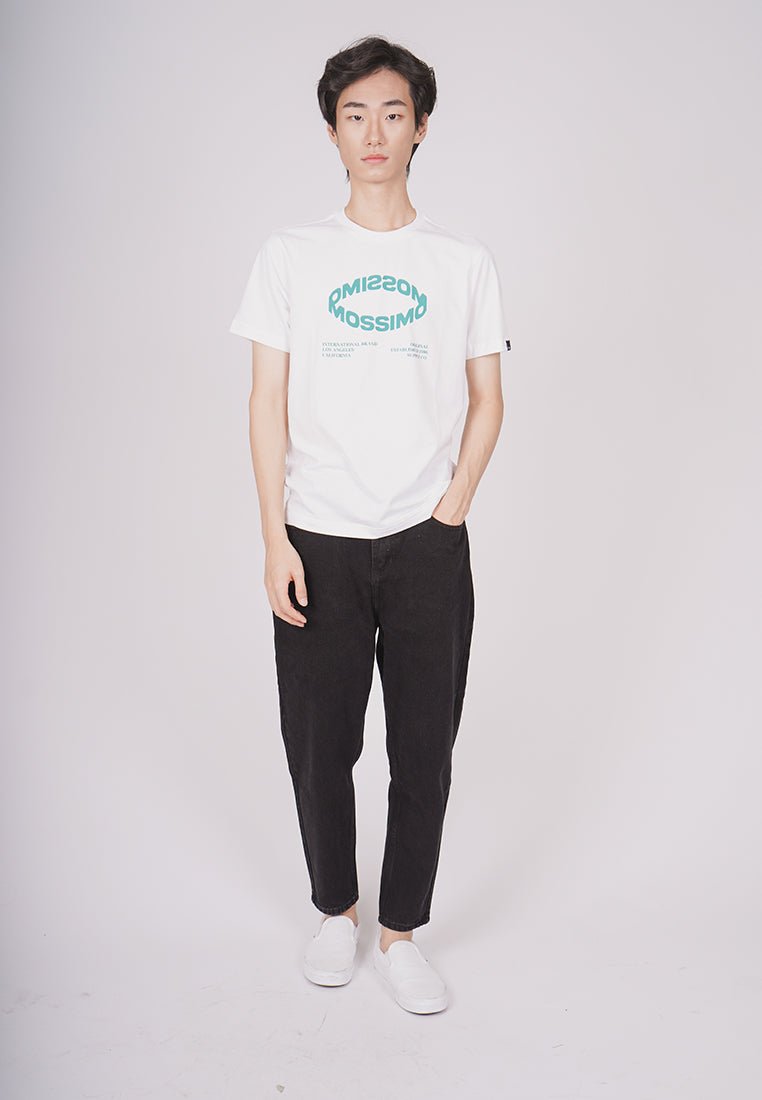 White with Flat Print Basic Round Neck Muscle Fit Tee - Mossimo PH