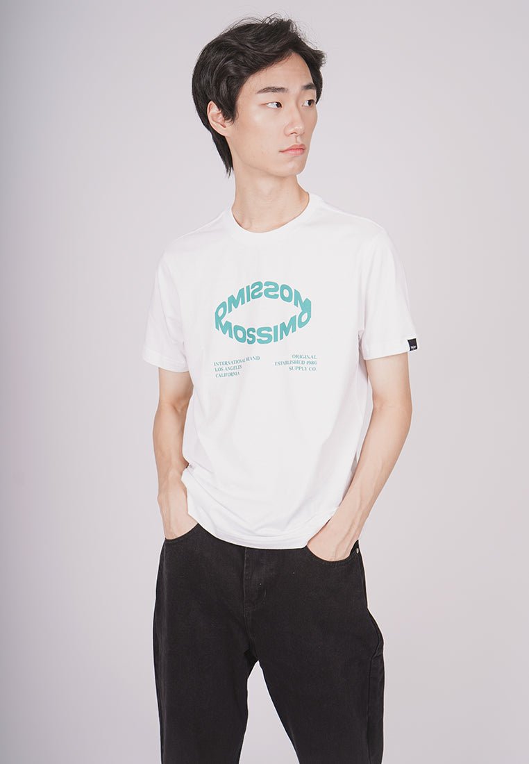 White with Flat Print Basic Round Neck Muscle Fit Tee - Mossimo PH