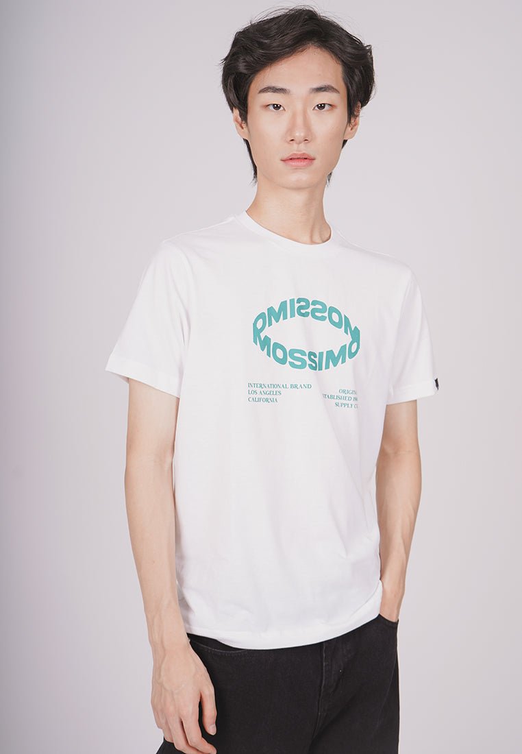 White with Flat Print Basic Round Neck Muscle Fit Tee - Mossimo PH