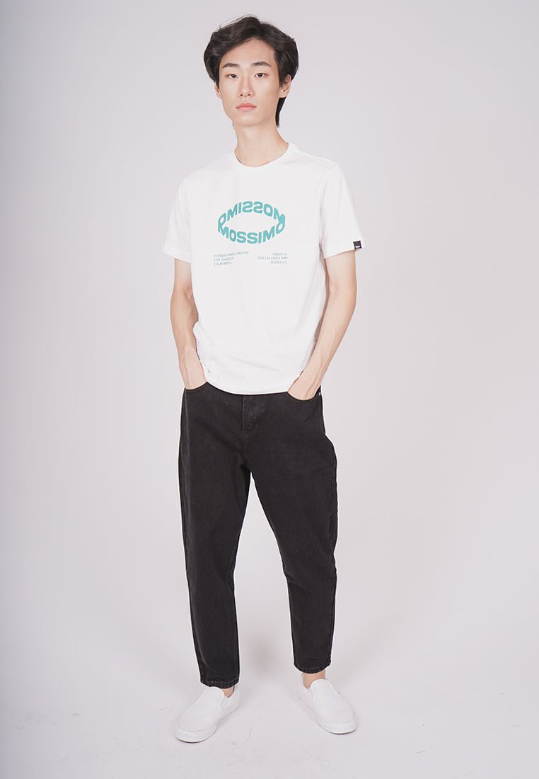 White with Flat Print Basic Round Neck Muscle Fit Tee - Mossimo PH