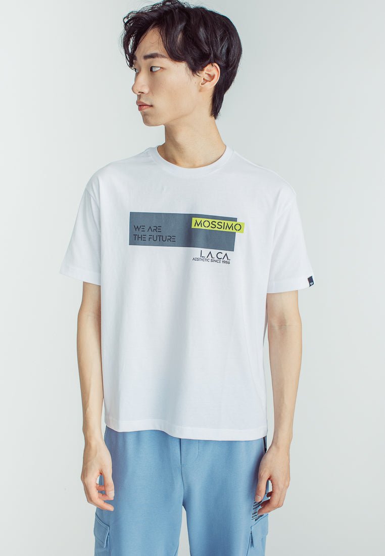 White with Flat Print Basic Round Neck Urban Fit Tee - Mossimo PH