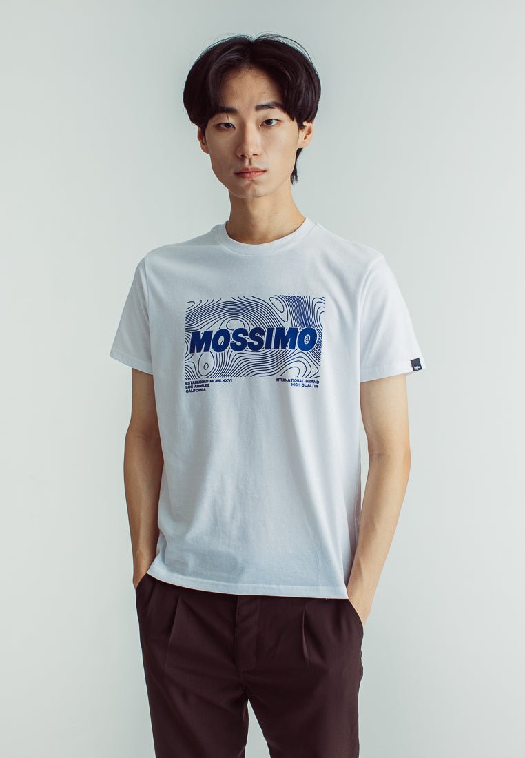 White with Flat Print Classic Fit Basic Round Neck Tee - Mossimo PH