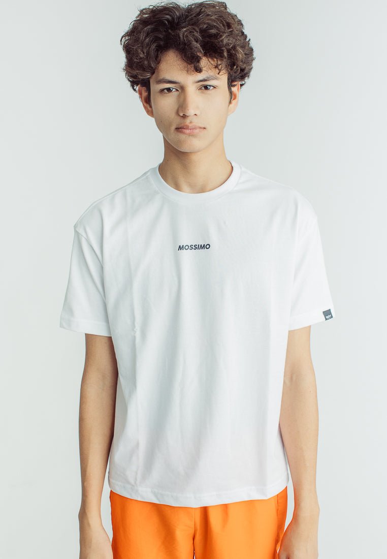 White with Flat Print Urban Fit Basic Round Neck Tee - Mossimo PH