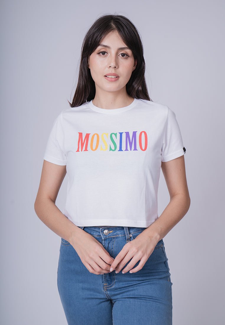 White with Mossimo Big Branding Multi Colored Flat Print Classic Cropped Fit Tee - Mossimo PH