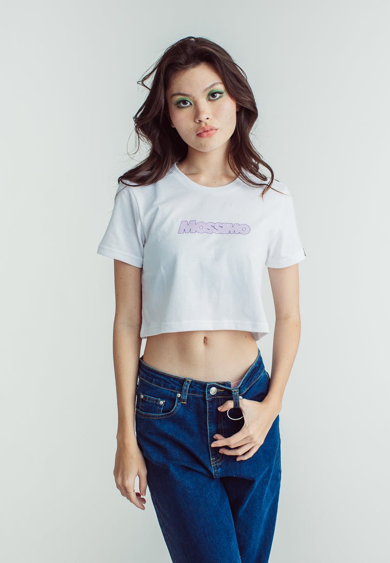 White with Small Mossimo Design Flat Print and High Density Print Vintage Cropped Fit Tee - Mossimo PH
