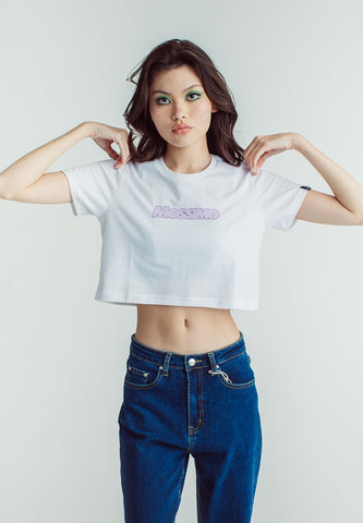 White with Small Mossimo Design Flat Print and High Density Print Vintage Cropped Fit Tee - Mossimo PH