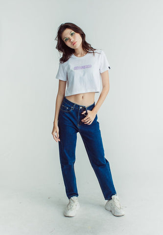 White with Small Mossimo Design Flat Print and High Density Print Vintage Cropped Fit Tee - Mossimo PH