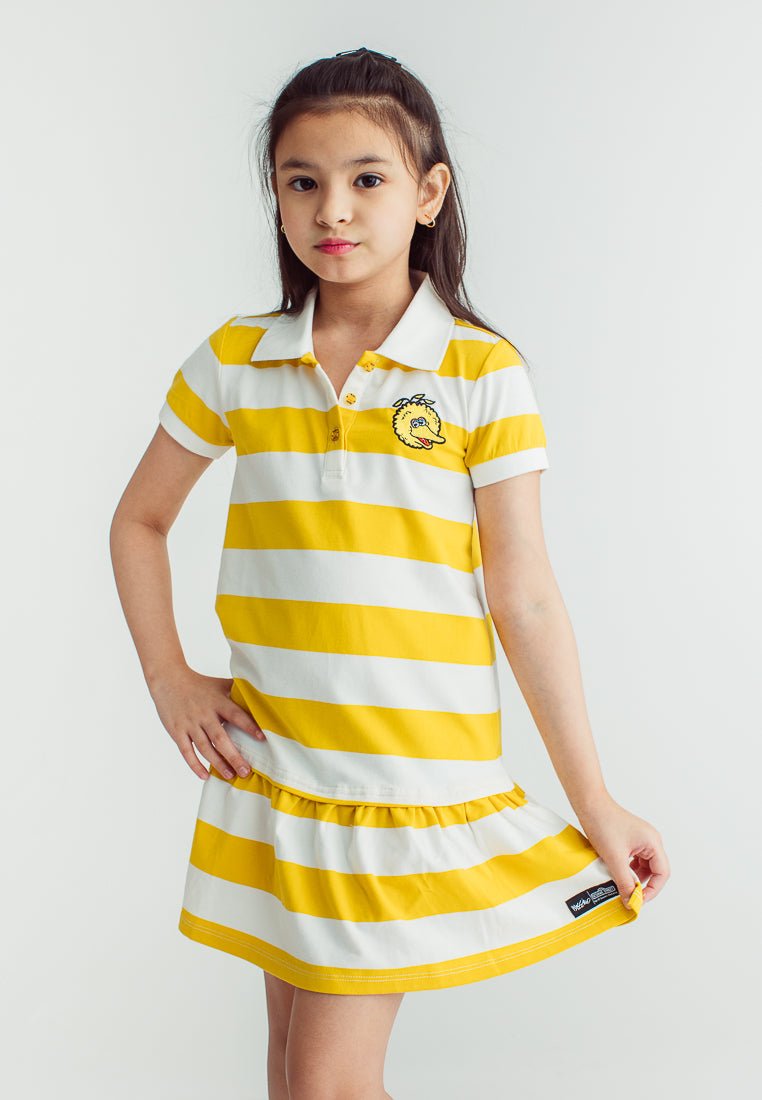 Yellow Sesame Big Bird Polo Shirt Stripes Knit Dress with Embroidery - Mossimo PH