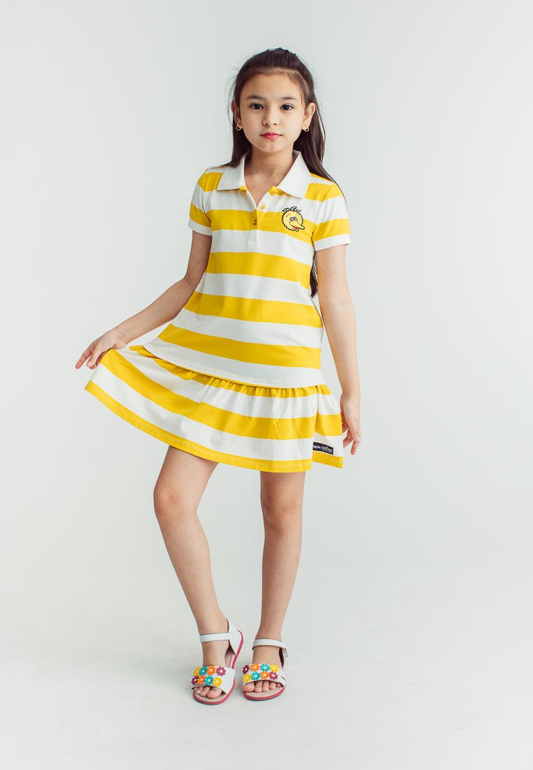 Yellow Sesame Big Bird Polo Shirt Stripes Knit Dress with Embroidery - Mossimo PH