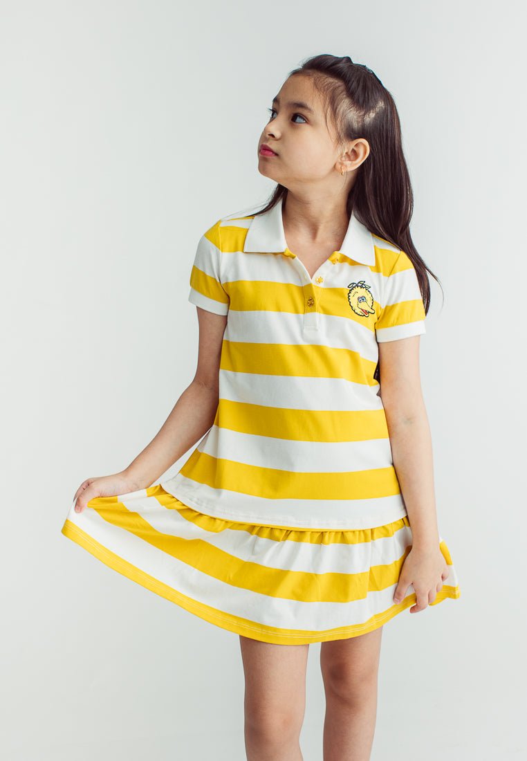 Yellow Sesame Big Bird Polo Shirt Stripes Knit Dress with Embroidery - Mossimo PH