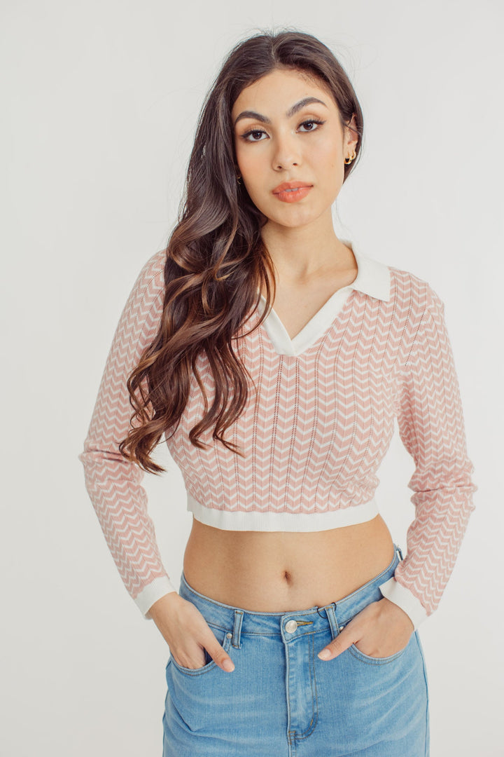Zai Blush V Neck Cropped Top with Collar - Mossimo PH