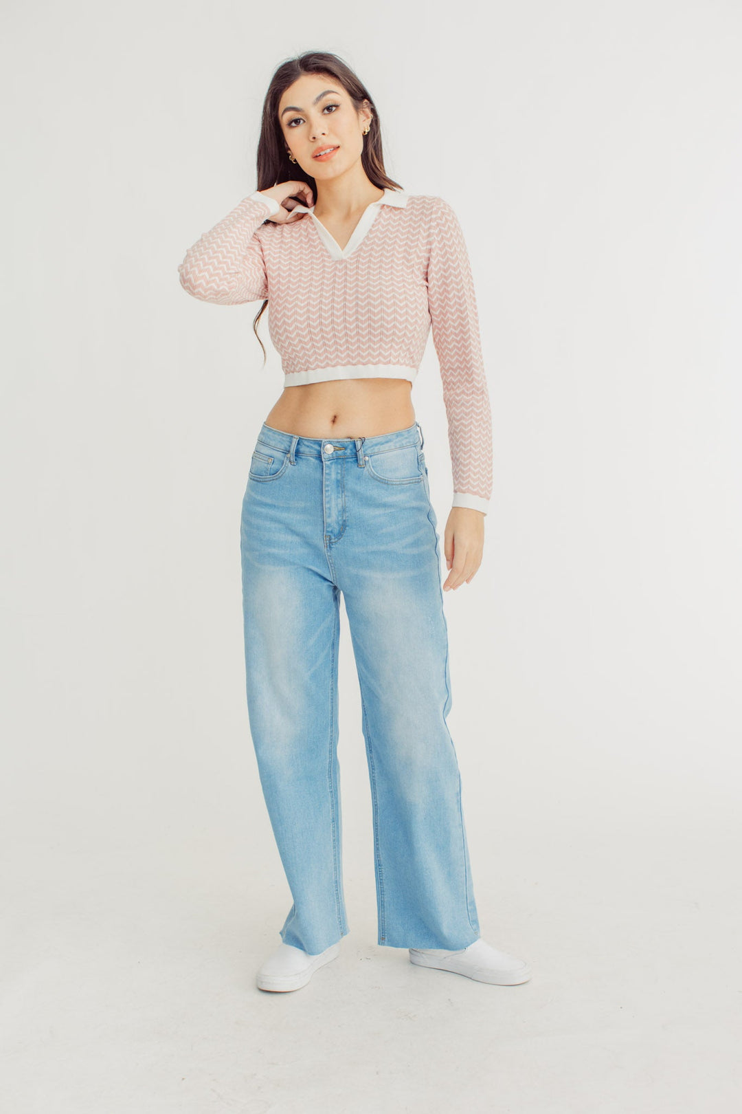 Zai Blush V Neck Cropped Top with Collar - Mossimo PH